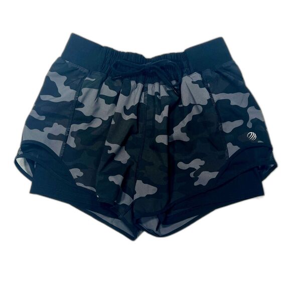 MPG Women's Small Black Gray Camo Lined Running Athletic Workout Shorts - Picture 1 of 6